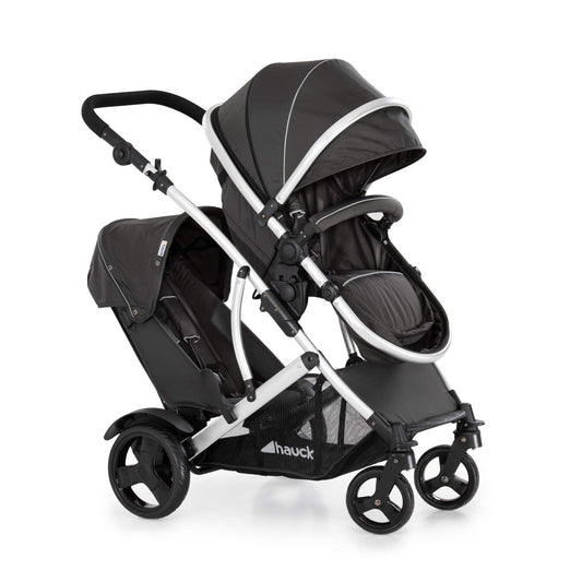 Duett 2, Black - Baby & Toddler Tandem Pushchair with Raincover, Carrycot Convertible to Reversible Seat from Birth up to 15 kg & Second Seat from 6 Months, Compact & Foldable, Height-Adjustable